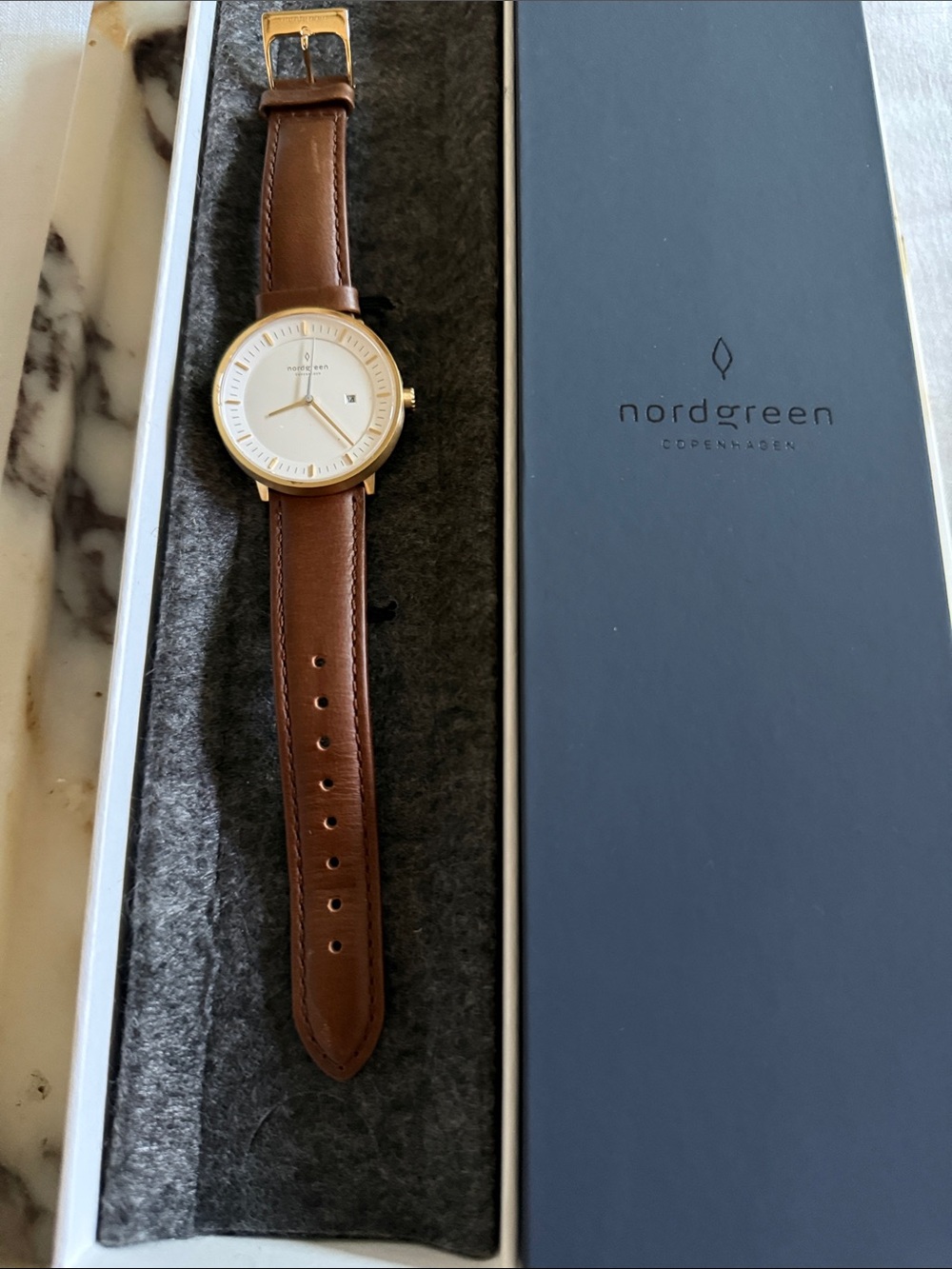 Nordgreen 36mm Rose Gold Case with Brown Leather Strap